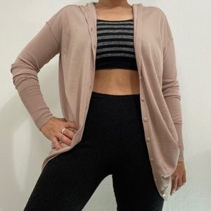 Exception Women’s S Beige Button Front Cardigan Stretch Knit  Collared